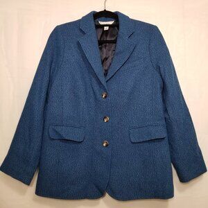 LL Bean wool cashmere blend tweed blazer blue 14